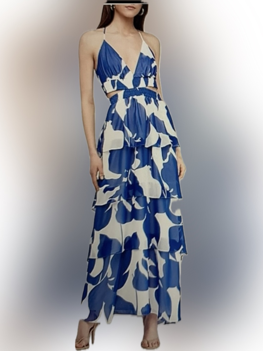 NEW✨NEW✨Express Blue & White Tiered Floral Maxi Dress size Small